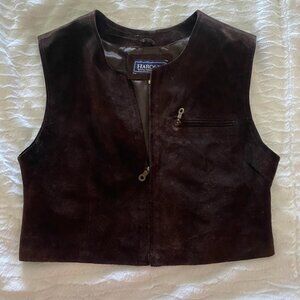 Harold's dark brown suede cropped vest; Vintage; size small